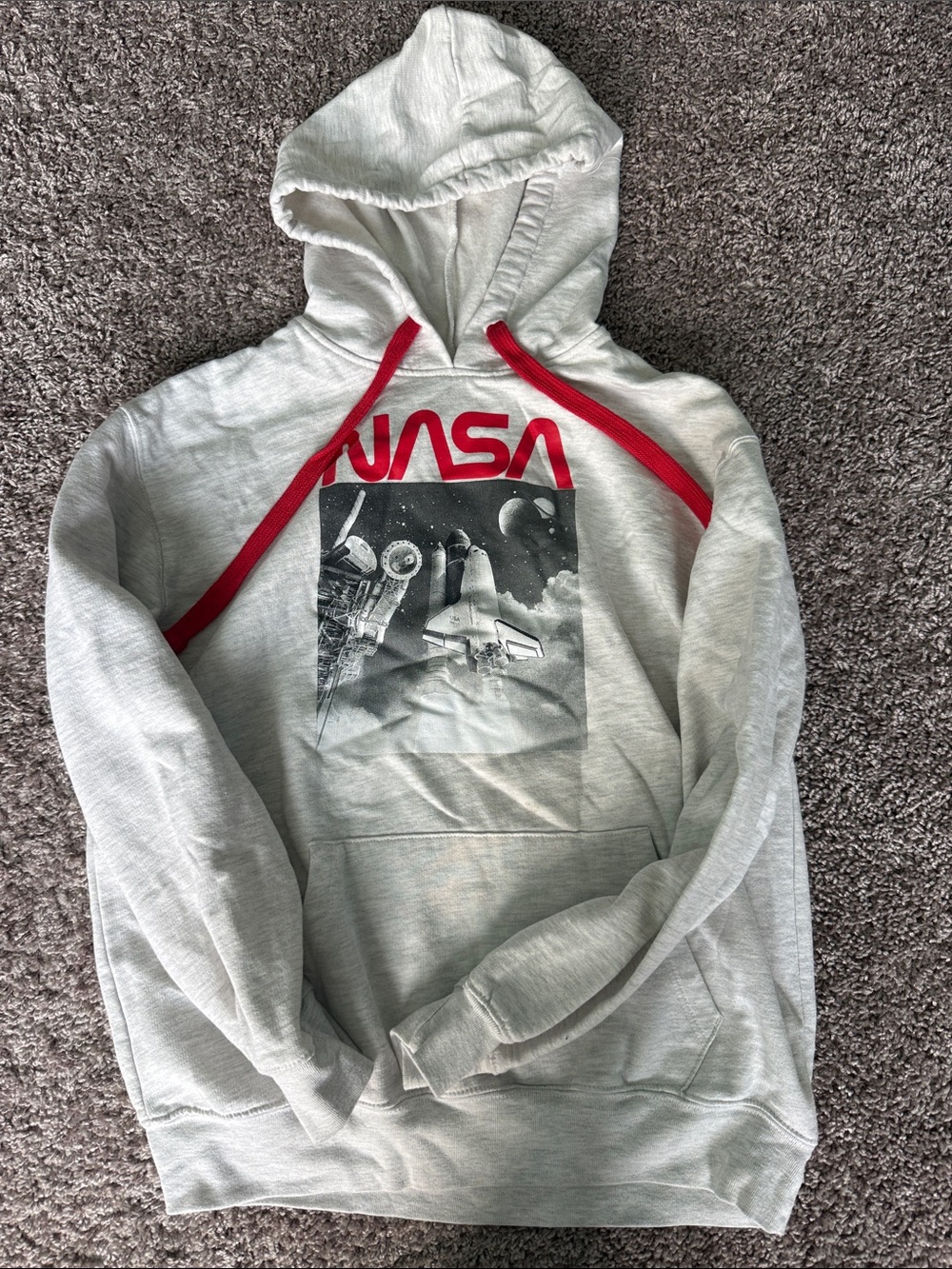 Women’s NASA Light Gray Hoodie with Red Accents - Graphic Space Shuttle